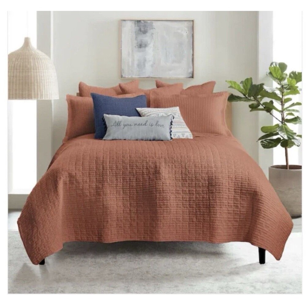 KING 3 Piece Levtex Home Mills Waffle Adobe Bedspread Set